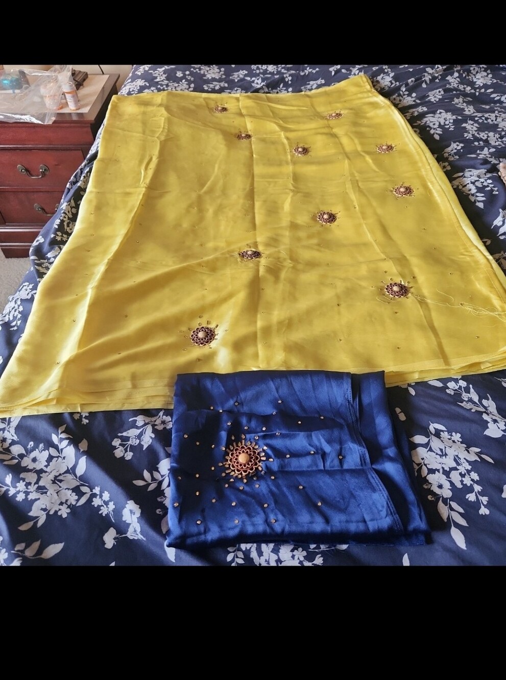 Brand new excellent quality. Satin Lemon Yellow Saree With Contrasting Blouse